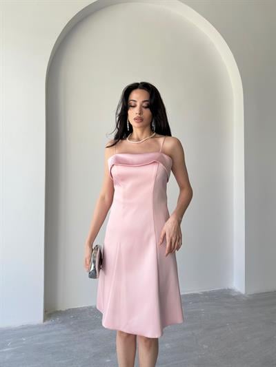 Pudra Kat Detaylı Askılı Saten Mini Abiye ElbiseAbiye & Mezuniyet ElbisesiST5555-1066