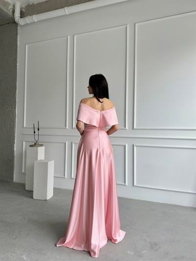 Pudra Önü Taşlı Fiyonk Detaylı AbiyeAbiye & Mezuniyet ElbisesiST55301-1035
