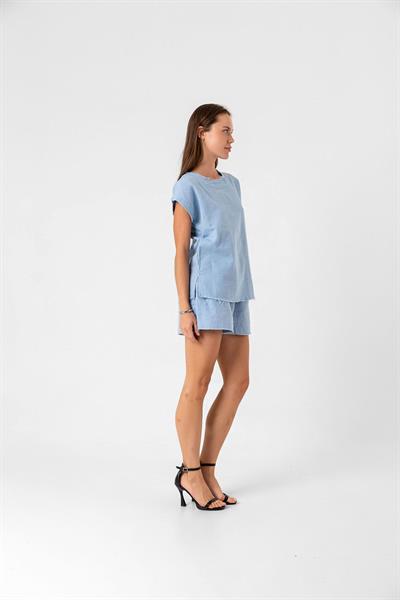 Relaxed Fit Tişört Şort Keten Takım