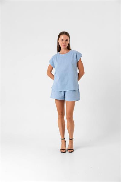 Relaxed Fit Tişört Şort Keten Takım