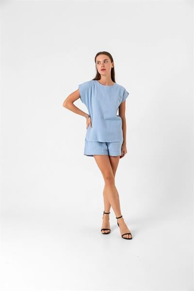 Relaxed Fit Tişört Şort Keten Takım