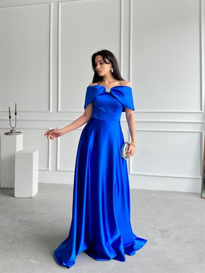 Saks Mavi Önü Taşlı Fiyonk Detaylı AbiyeAbiye & Mezuniyet ElbisesiST55302-1035