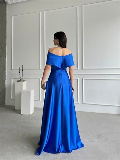 Saks Mavi Önü Taşlı Fiyonk Detaylı AbiyeAbiye & Mezuniyet ElbisesiST55302-1035
