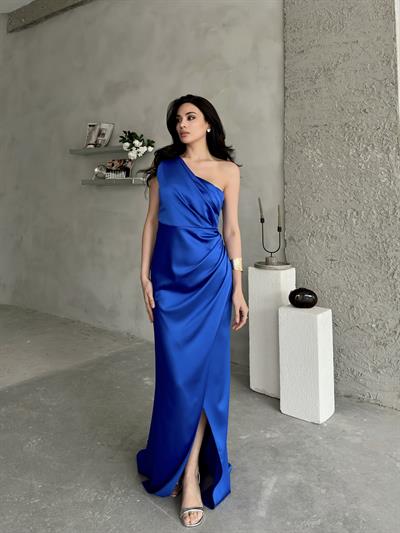 Saks Tek Omuz Yırtmaç Detaylı Uzun Abiye ElbiseAbiye & Mezuniyet ElbisesiST5581-1563TİCİMAX