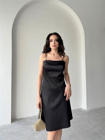 Siyah Kat Detaylı Askılı Saten Mini Abiye ElbiseAbiye & Mezuniyet ElbisesiST5557-1066
