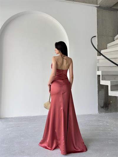 Tarçın Straplez Drapeli Saten Abiye ElbiseAbiye & Mezuniyet ElbisesiST5569-7209