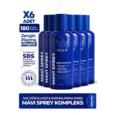 Mavi Sprey 6'lı Set ( Dermaroller ve Mavi Şampuan Hediyeli ) - Saç Kökü Aktivasyonunu Destekleyen Gelişmiş Kompleks