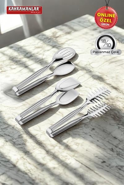 KahramanlarDemre 3'lü Platin Çelik Izgara Salata Krep Maşa Seti9060