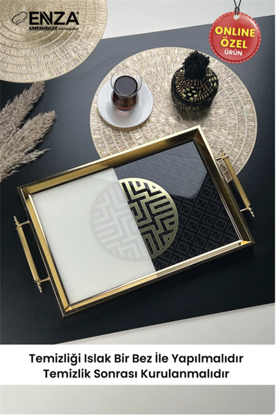 EnzaMint Gold Çay Kahve Kahvaltılık Ve Sunum Tepsisi9052