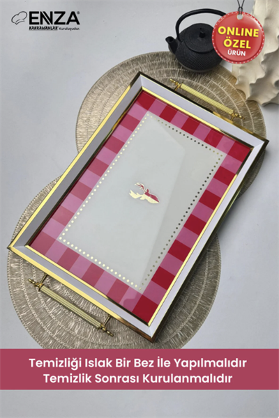 EnzaModern Pembe Çay Kahve Kahvaltılık Ve Sunum Tepsisi9056