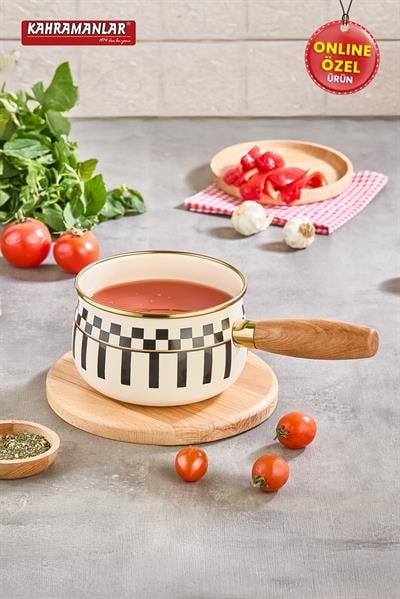 KahramanlarPrime Cream Emaye Ahşap Saplı Sosluk Sütlük 14 CM9038