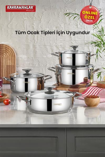 KahramanlarYağmur 8 Parça Çelik Tencere Seti9005