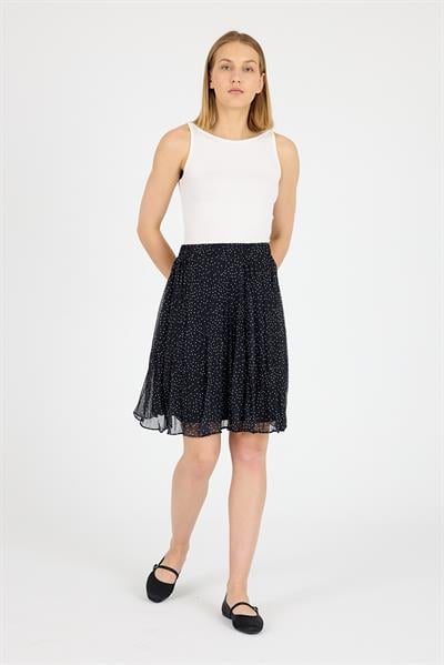 Apsen 2201/53 Apsen Siyah Puantiyeli  Astarlı Şifon Mini Boy Dokuma Etek
