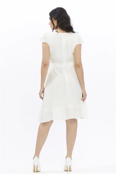 Apsen 3886/100 Kadın Renk Beyaz Omuz Detaylı Büzgülü Midi Boy yazlık Elbise