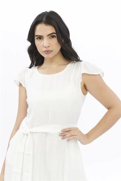 Apsen 3886/100 Kadın Renk Beyaz Omuz Detaylı Büzgülü Midi Boy yazlık Elbise