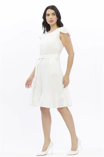 Apsen 3886/100 Kadın Renk Beyaz Omuz Detaylı Büzgülü Midi Boy yazlık Elbise