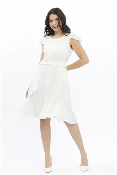 Apsen 3886/100 Kadın Renk Beyaz Omuz Detaylı Büzgülü Midi Boy yazlık Elbise