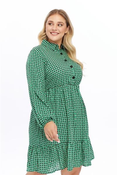 Kadın Uzun Kol Gömlek Yaka Düğme Detaylı Midi Elbise 4480/105