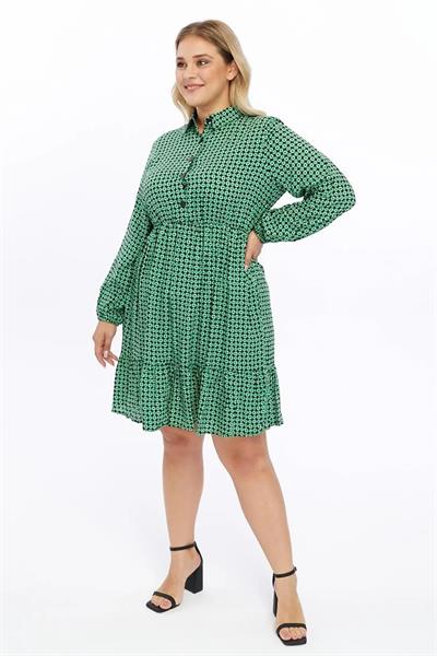 Kadın Uzun Kol Gömlek Yaka Düğme Detaylı Midi Elbise 4480/105