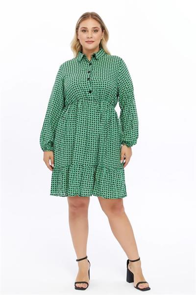 Kadın Uzun Kol Gömlek Yaka Düğme Detaylı Midi Elbise 4480/105