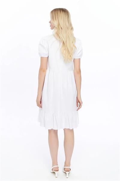 Kadın V Yaka Büzgülü Midi Cotton Elbise 4439/100