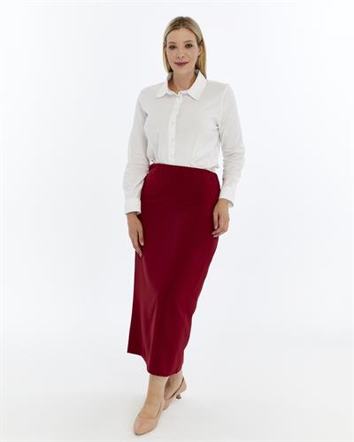 Apsen Kadın Bordo Bel Lastikli Mevsimlik  Yırtmaç Detaylı Ofis Etek 1903-900