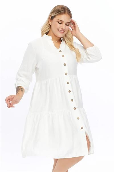 Kadın Büyük Beden V Yaka Düğmeli Midi Elbise 4483/105