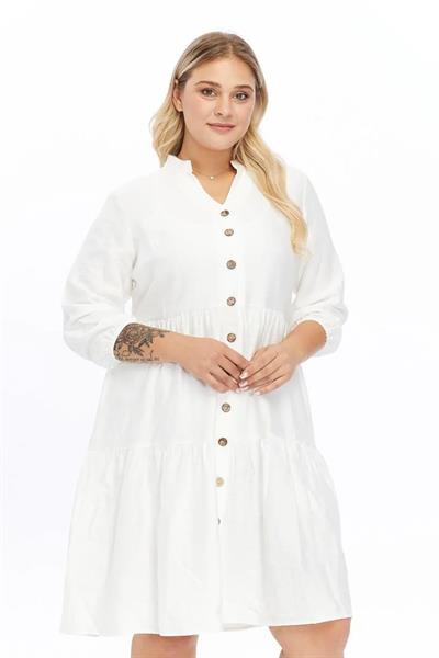 Kadın Büyük Beden V Yaka Düğmeli Midi Elbise 4483/105