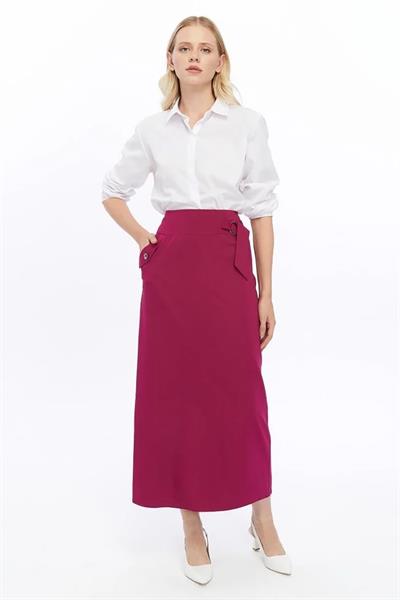 Kadın Cep Detaylı Mevsimlik Poliviskon Kalem Uzun Etek