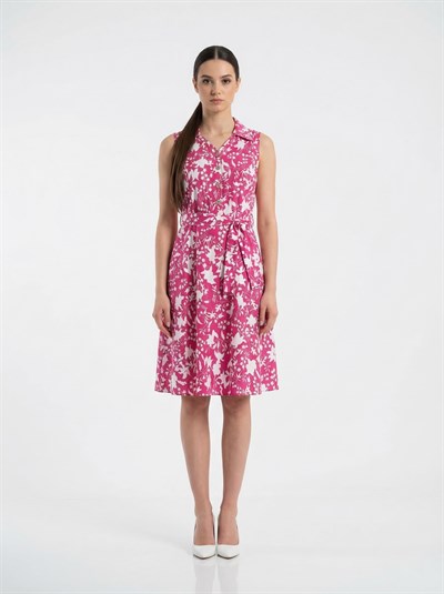 Kadın Düğme Detaylı V Yaka Cotton Elbise 4405/105