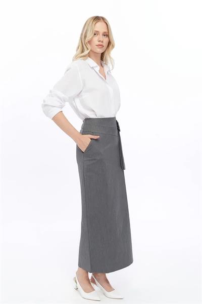 Apsen Kadın Gri Mevsimlik fiyonk Detaylı Uzun Kalem Etek 2093-95 