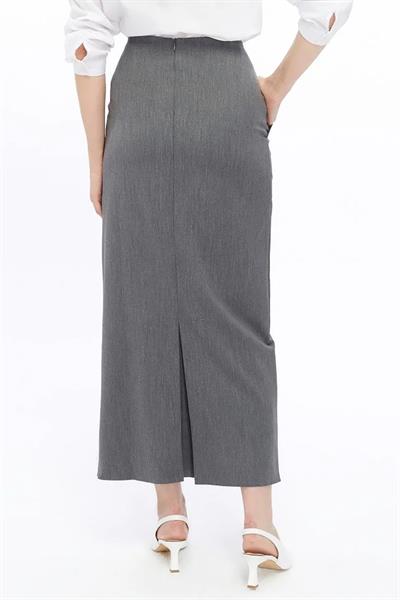 Apsen Kadın Gri Mevsimlik fiyonk Detaylı Uzun Kalem Etek 2093-95 