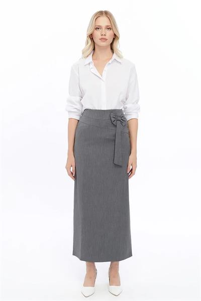 Apsen Kadın Gri Mevsimlik fiyonk Detaylı Uzun Kalem Etek 2093-95 