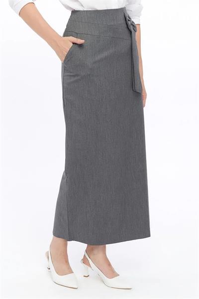 Apsen Kadın Gri Mevsimlik fiyonk Detaylı Uzun Kalem Etek 2093-95 