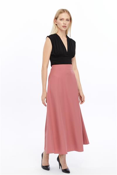 Apsen Kadın Gül Kurusu Mevsimlik Fermuarlı Uzun kloş Etek 2148-95