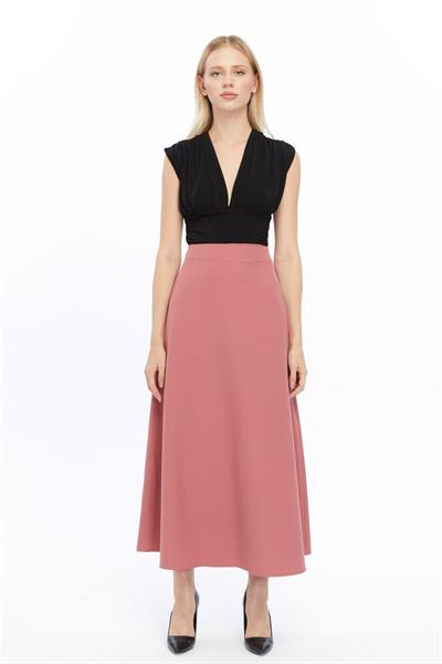 Apsen Kadın Gül Kurusu Mevsimlik Fermuarlı Uzun kloş Etek 2148-95
