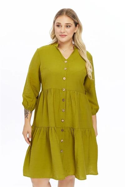 Kadın Büyük Beden V Yaka Düğmeli Midi Elbise 4483/105