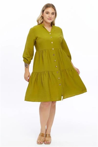 Kadın Büyük Beden V Yaka Düğmeli Midi Elbise 4483/105