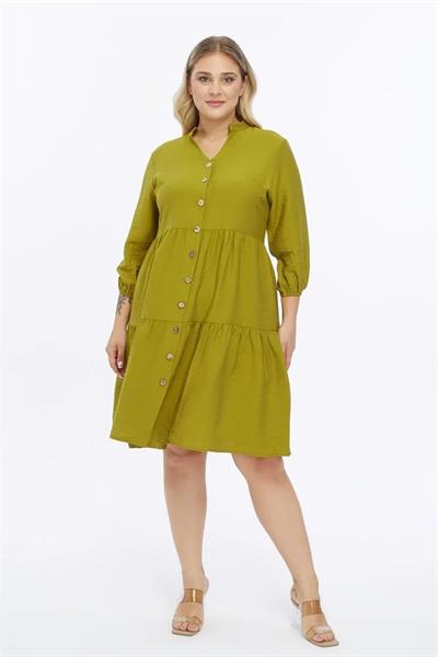 Kadın Büyük Beden V Yaka Düğmeli Midi Elbise 4483/105