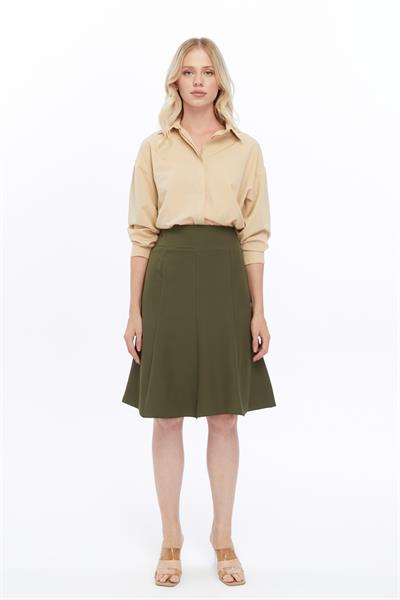 Apsen Kadın Haki Mevsimlik Parçalı kloş Midi Etek 1896-63