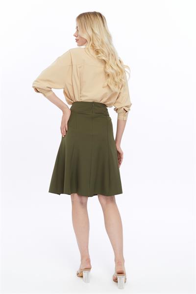 Apsen Kadın Haki Mevsimlik Parçalı kloş Midi Etek 1896-63