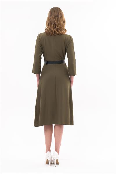 Apsen Kadın Haki Yeni Sezon Kemerli Bisiklet Yaka Elbise 3809-110