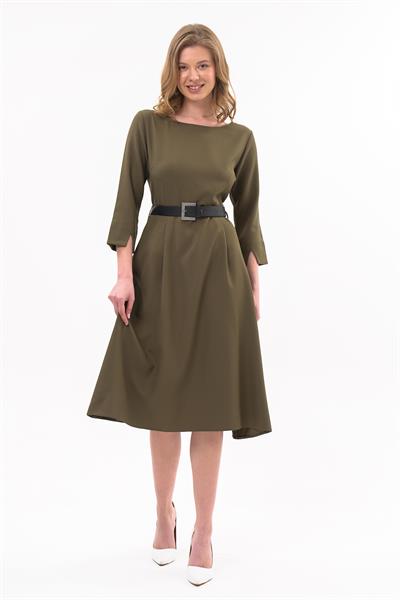 Apsen Kadın Haki Yeni Sezon Kemerli Bisiklet Yaka Elbise 3809-110