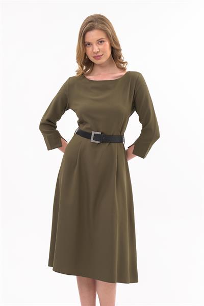 Apsen Kadın Haki Yeni Sezon Kemerli Bisiklet Yaka Elbise 3809-110