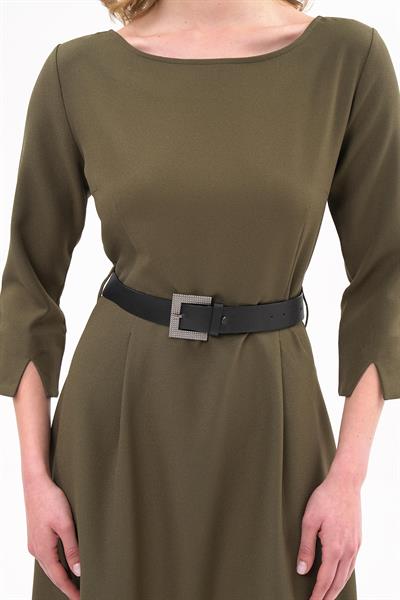 Apsen Kadın Haki Yeni Sezon Kemerli Bisiklet Yaka Elbise 3809-110