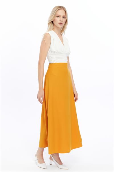 Apsen Kadın Hardal Mevsimlik Fermuarlı Uzun kloş Etek 2148-95