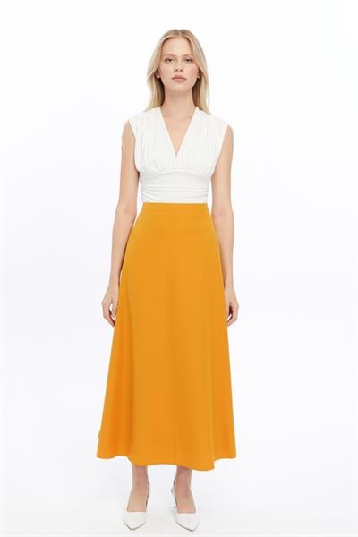 Apsen Kadın Hardal Mevsimlik Fermuarlı Uzun kloş Etek 2148-95