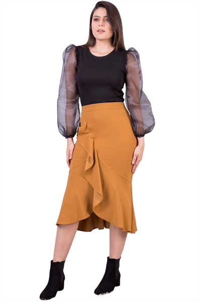 Kadın Mevsimlik Volanlı Midi Boy Krep Etek 2123/80