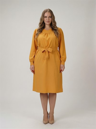 Apsen Kadın Hardal Uzun Kol Mevsimlik Midi Boy Büyük Beden Elbise 4409-110
