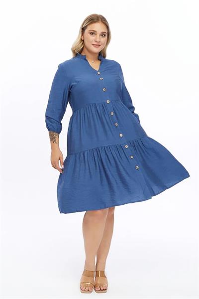 Kadın Büyük Beden V Yaka Düğmeli Midi Elbise 4483/105